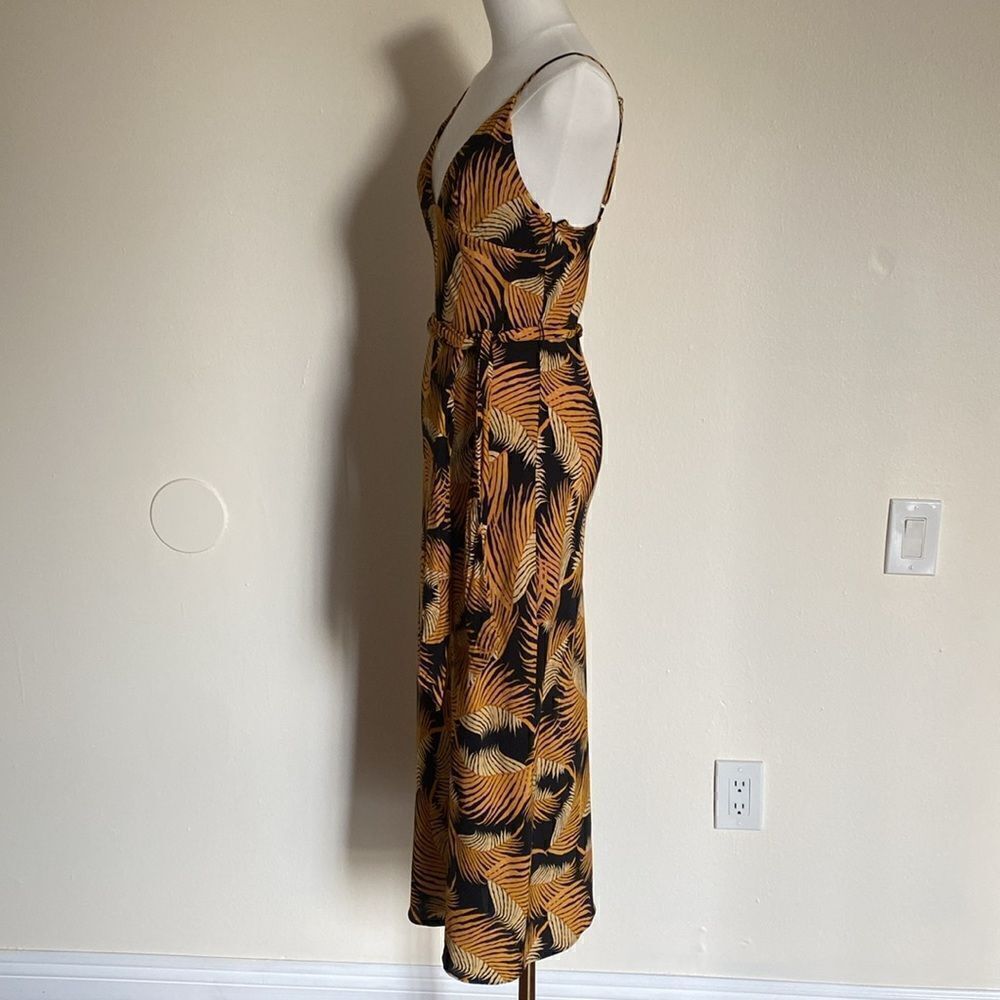 Shona Joy Golden Yellow & Black Phoenix Tropical Leaf Print Dress Size 2 - Picture 7 of 12